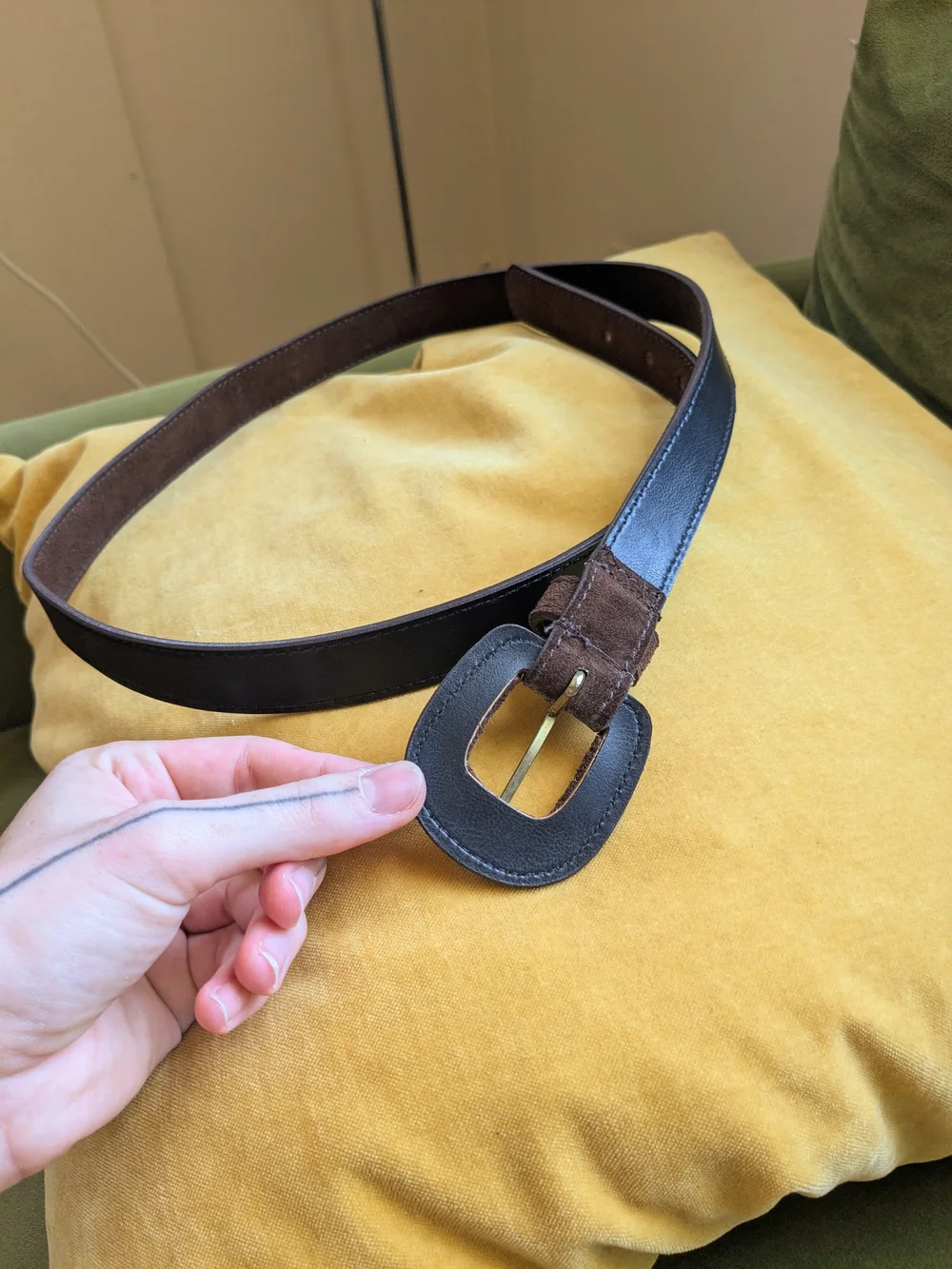 Y2K Brown Suede Belt with Covered Belt Buckle